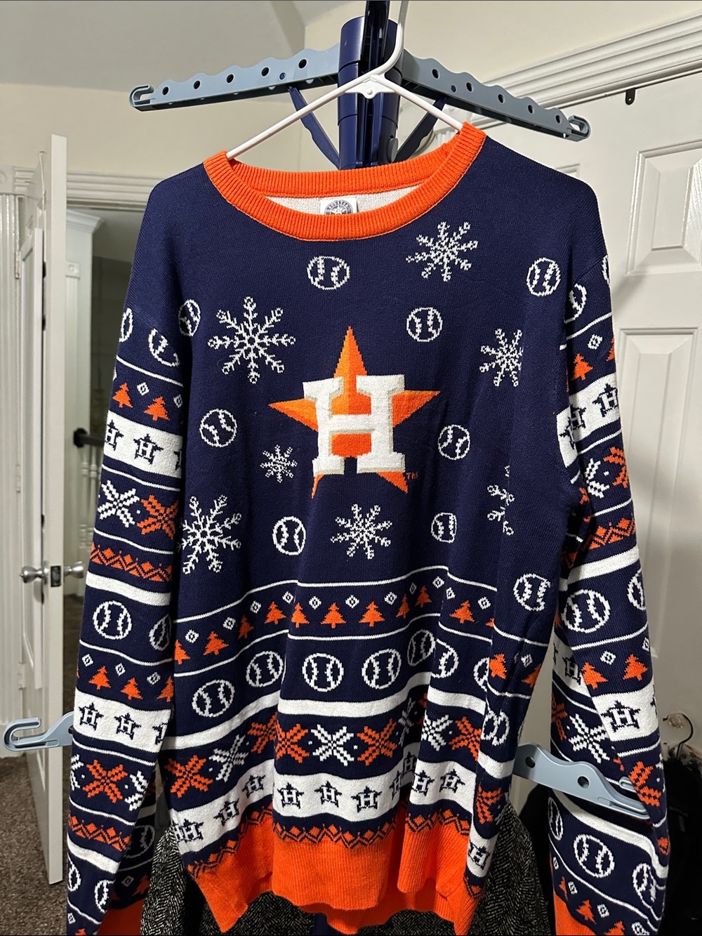 Houston Astros Navy and Orange Crewneck Sweater - Team Logo Knit